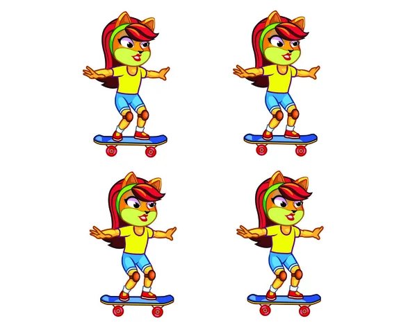 Kitty Skate rolando Sprite —  Vetores de Stock