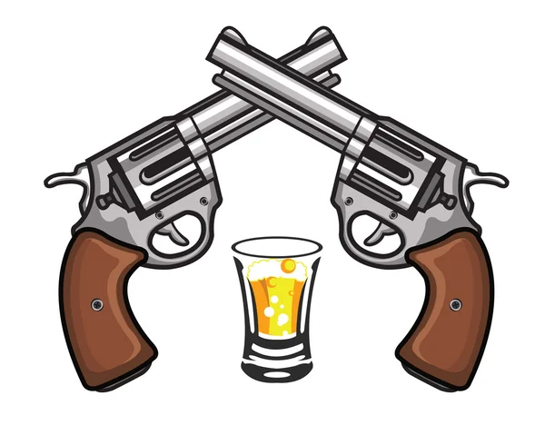 Dubbel Pistol och glas vin — Stock vektor