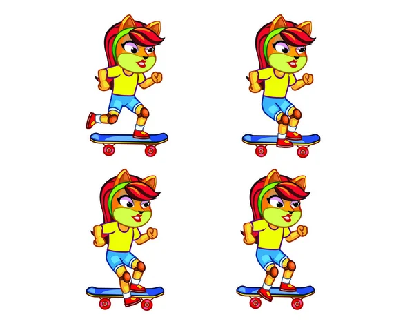 Kitty Skateboard Sprite — Stockvector