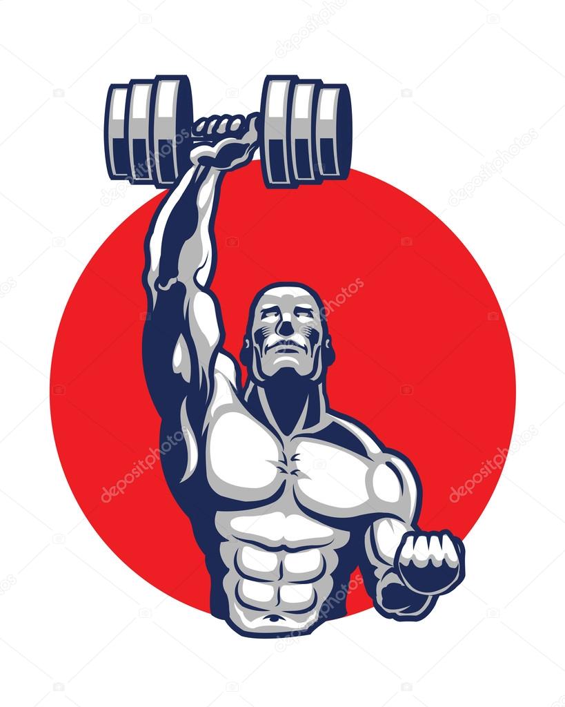 Vector Illustration of Strong Muscular Man Holding Barbells