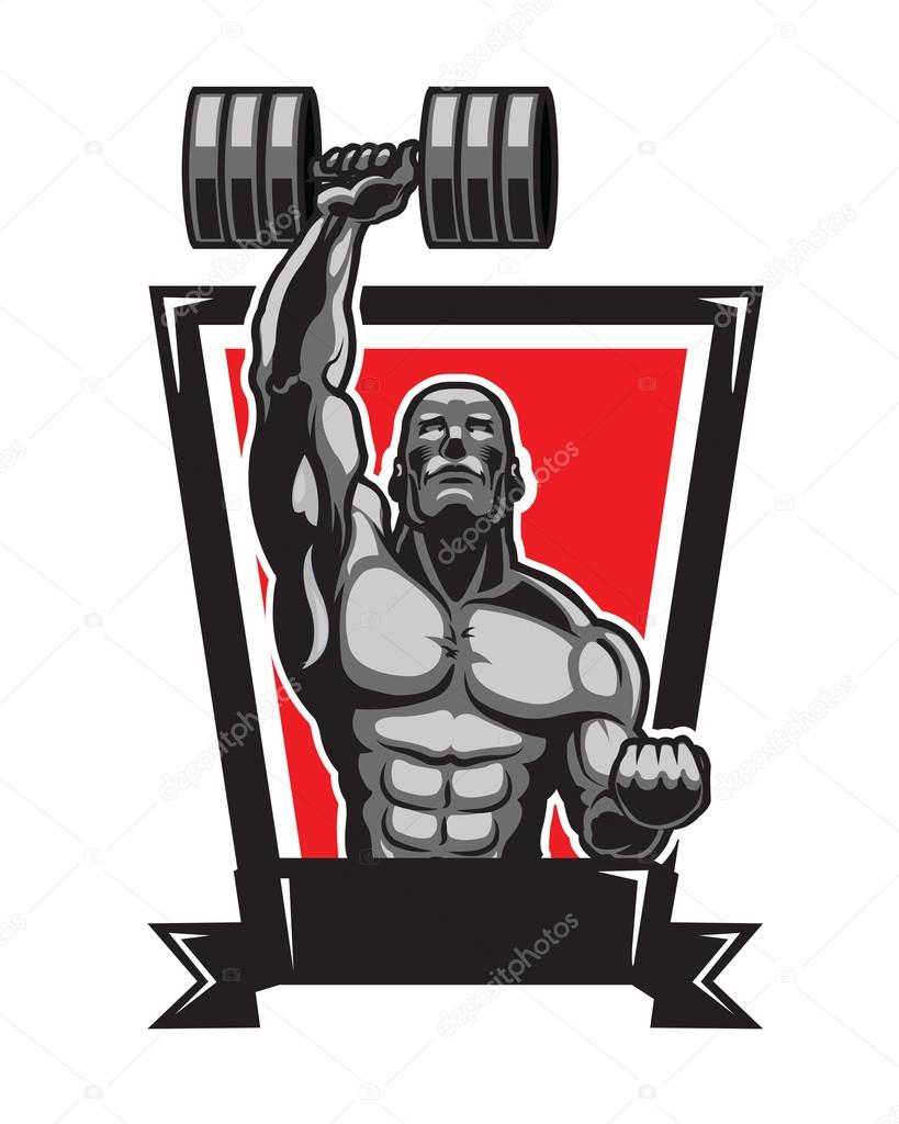 Vector Illustration of Strong Muscular Man Holding Barbells