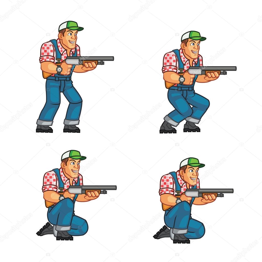 Red Neck Crouching Game Animation Sprite