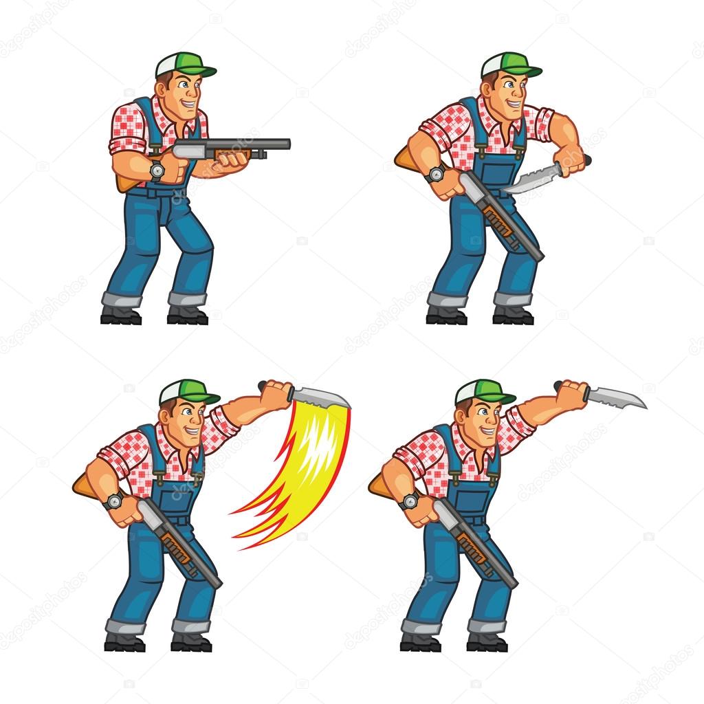 Red Neck Knife Attack Game Animation Sprite