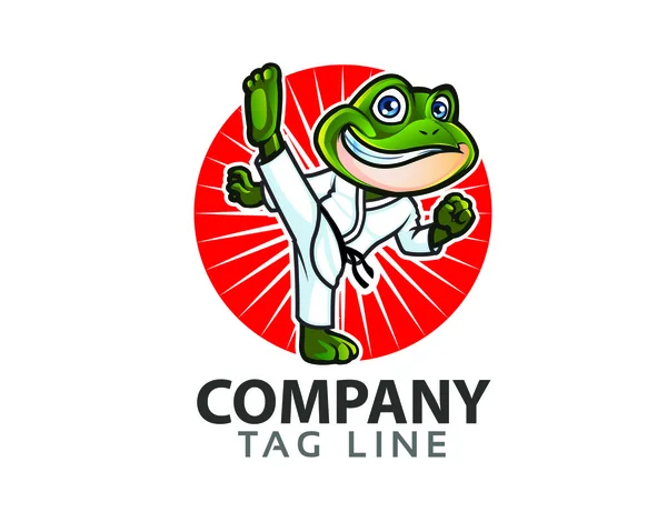 Logotipo de dibujos animados de rana de karate — Vector de stock