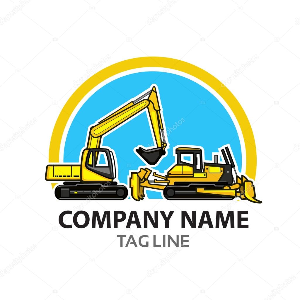 Vector Illustration of Excavator and Bulldozer Cartoon for Construction Business Logo