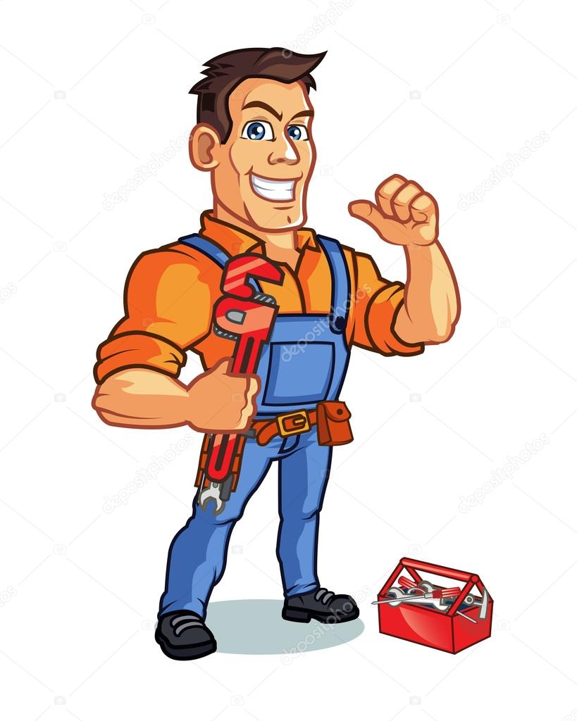 Vector Design of Handsome Man Carrying Wrench for Plumber Business Logo Mascot