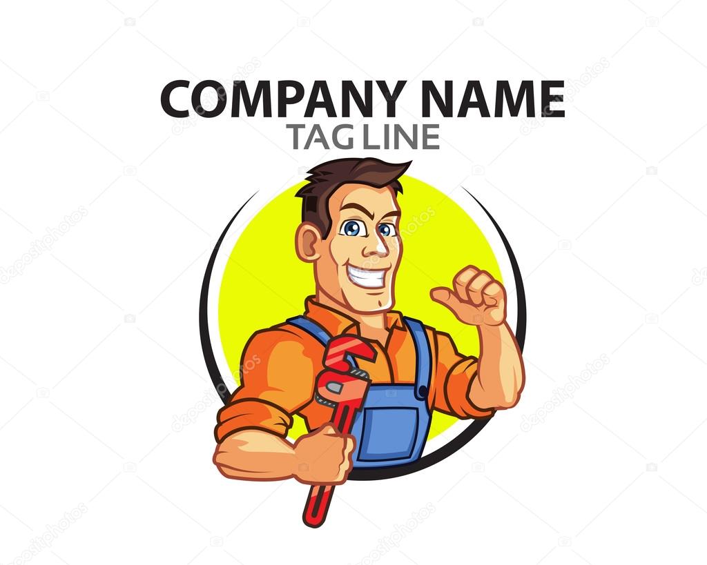 Vector Design of Handsome Man Carrying Wrench for Plumber Business Logo