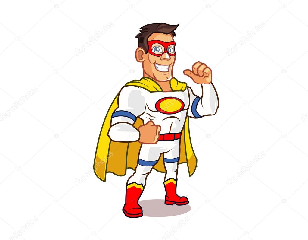 Vector Design of Confident White Superhero Smiling Happily
