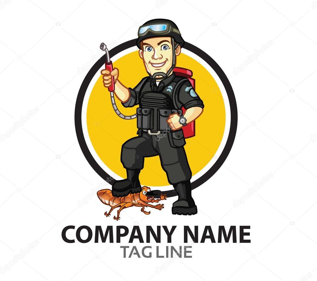 Vector Design of Pest Control Guy Dressing in SWAT uniform for Pest Termination Company Logo