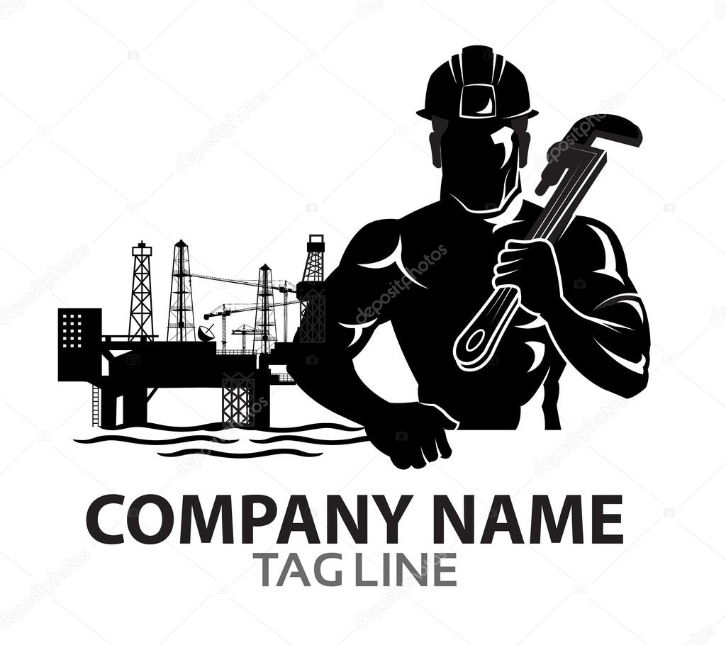 Vector Design of Oil Rig and Oil Rig Worker Silhouette for Business Logo Icon Graphics