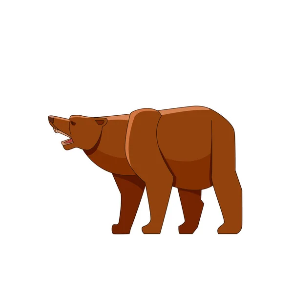 Grizzly Bear gruñendo. Personaje de dibujos animados de gran animal mamífero. Criatura del bosque salvaje con piel marrón. Ilustración plana vectorial aislada sobre fondo blanco — Archivo Imágenes Vectoriales