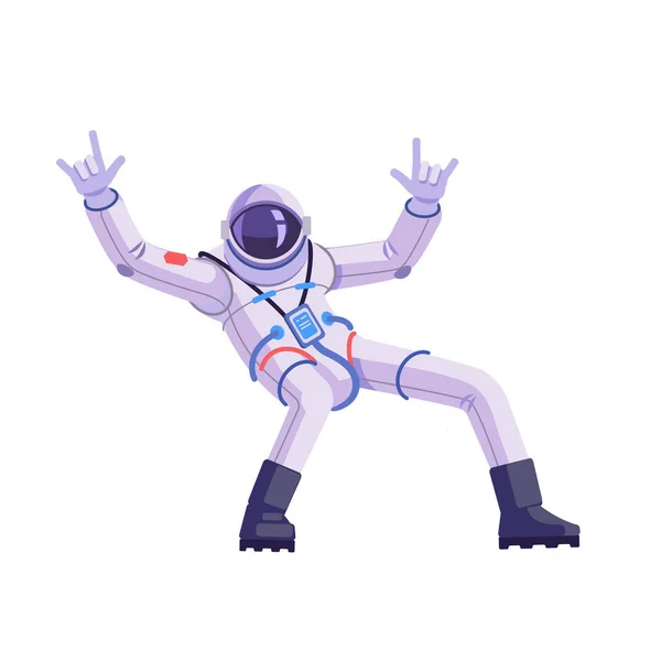 Astronaut dancing, funny gesture. Cartoon vector illustration isolated in white background — Stock Vector