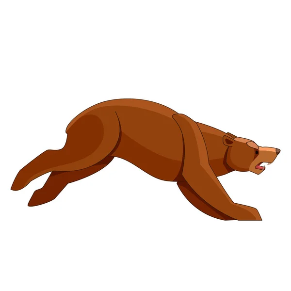 Orso arrabbiato che corre e attacca. Cartone animato, illustrazione vettoriale in stile piatto isolato su sfondo bianco — Vettoriale Stock