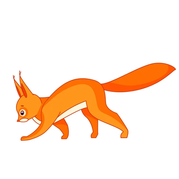 Carino lo scoiattolo rosso che cammina. Cartone animato personaggio di un piccolo mammifero animale. Una creatura selvaggia della foresta con pelliccia rossa e arancione. Vista laterale. Vettore in stile piatto illustrazione isolato su uno sfondo bianco — Vettoriale Stock