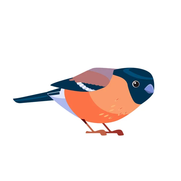 Eurasian Bullfinch si siede. Bullfinch marrone nell'habitat naturale. Pirrhula pyrrhula. Scena della fauna selvatica con uccello canterino. Vettoriale fumetto uccello personaggio piatto stile illustrazione isolato su sfondo bianco — Vettoriale Stock