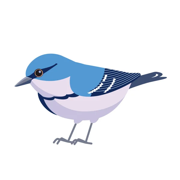 Cerulean warbler es un pequeño pájaro cantor de la familia New World warbler. Pájaro de dibujos animados de estilo plano hermoso personaje de la ornitología, ilustración vectorial aislado sobre fondo blanco — Vector de stock