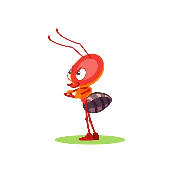 Злой муравей стоит в мыслях. Мультфильм характер оранжевый насекомое векторные иллюстрации изолированы на белом фоне — стоковый вектор