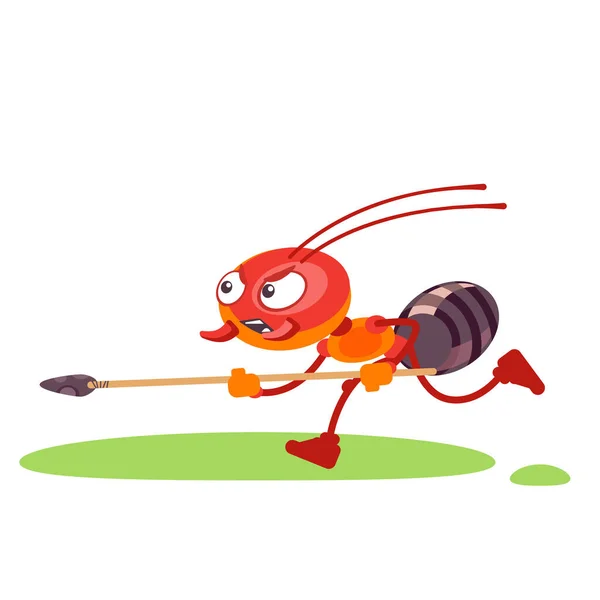 Mrówka żołnierz postać w walce poza krzyczy i biegnie do ataku. Kreskówka płaska konstrukcja wektor ilustracja izolowane na białym tle — Wektor stockowy