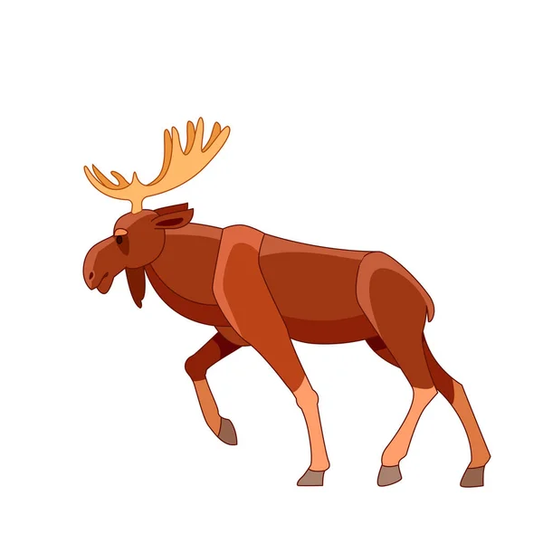 Bull moose walking. Wildlife scene. Cartoon character vector flat illustration isolated on a white background — Stock Vector