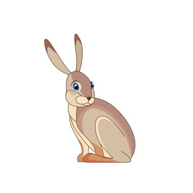 Güzel bir tavşan Lepus calizina ya da Amerikan çöl tavşanı oturur. Vahşi bir sahne. Çizgi film karakteri vektör düz çizimi beyaz arkaplan üzerinde izole