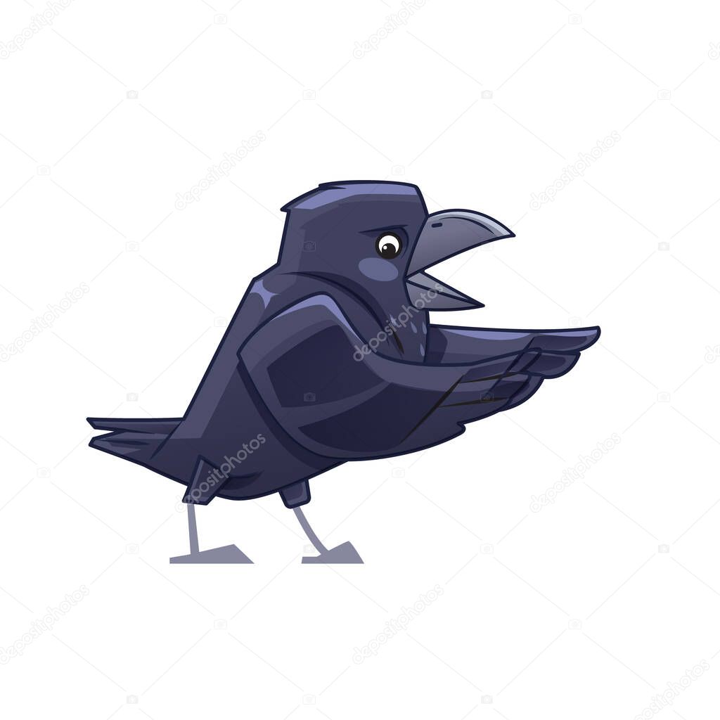 Joyful cartoon crow says happily. Cartoon Vector illustration isolated on white background