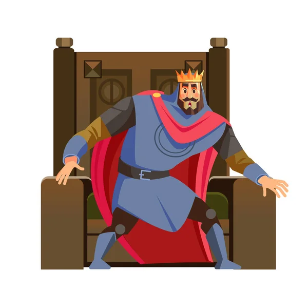 King parece asustado. Asustado personaje rey cerca de su trono. Ilustración de dibujos animados vectoriales. Aislado sobre fondo blanco — Vector de stock