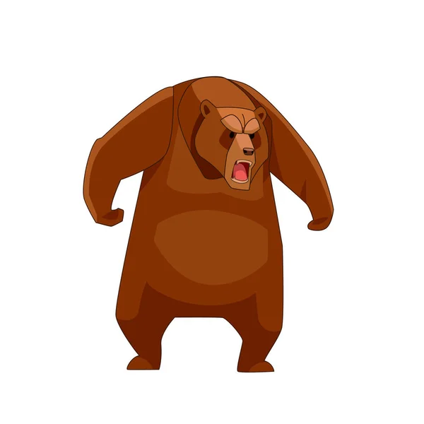 Urso grande, de pé e rugindo. Desenhos animados ilustração vetorial plana no fundo branco — Vetor de Stock