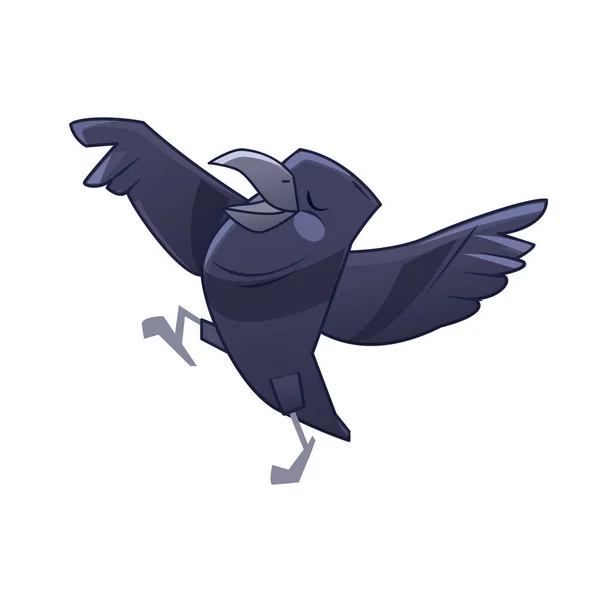 Feliz cuervo bailando y cantando. Ilustración vectorial de dibujos animados aislada sobre fondo blanco — Archivo Imágenes Vectoriales