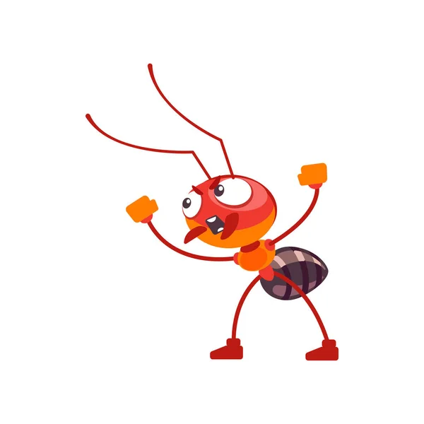 Słodka mrówka w pozycji do walki krzyczy i ostrzega przyjaciół przed alarmem. Kreskówka płaska konstrukcja wektor ilustracja izolowane na białym tle — Wektor stockowy
