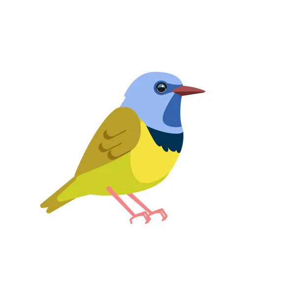 Mourning warbler is a small songbird of the New World warbler family. Yellow Bird Cartoon flat style beautiful character of ornithology, vector illustration isolated on white — Vettoriale Stock