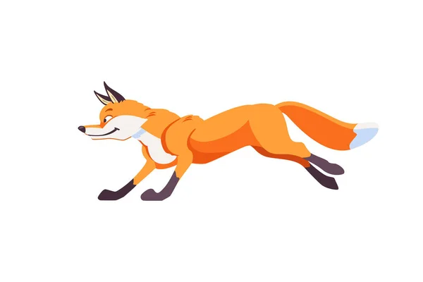 Cartoon fox jumps and running. Cheerful, festive, jubilant emotions in the fox. Vector illustration isolated on white background — Vettoriale Stock