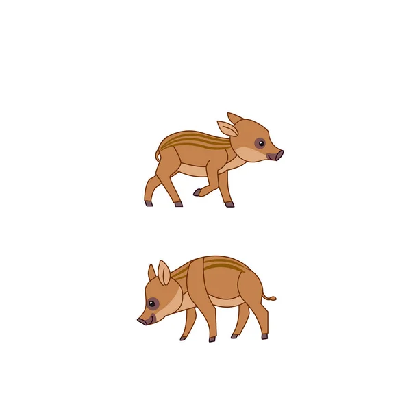 Porcos de javali personagem de desenho animado. Leitões giros juntos. Porcos bebés em postura bonita. Ilustração vetorial isolada sobre fundo branco — Vetor de Stock