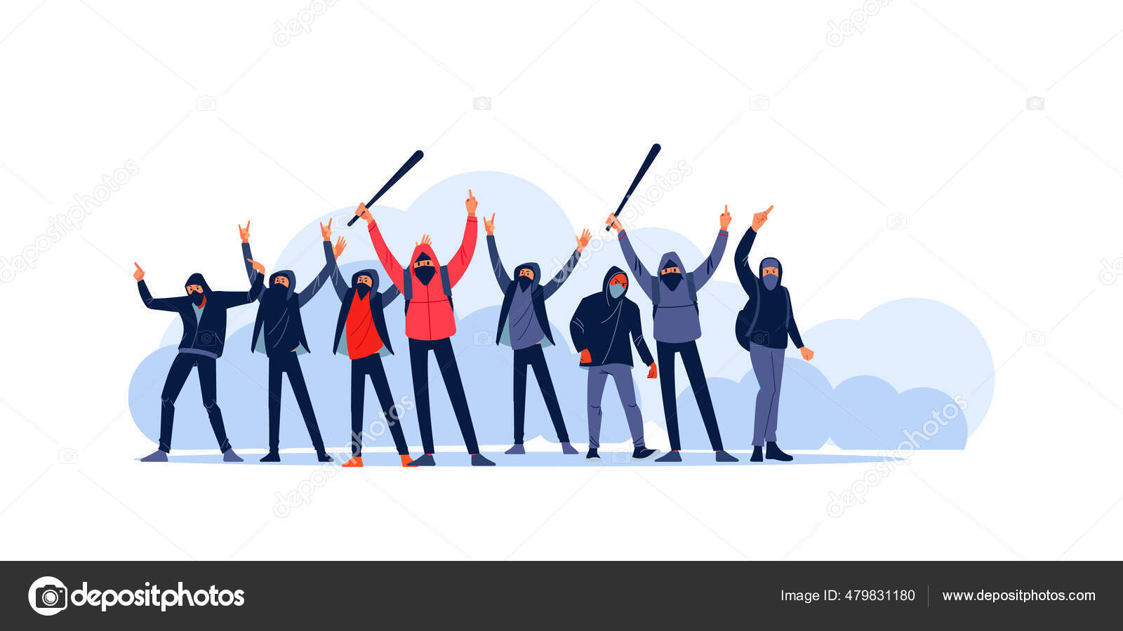 Protesters throws stones toward police during city streets riots. Youth  Hooligans protests, fire smoke soot street fighting. Cartoon flat style  vector illustration isolated on white background Stock Vector Image by  ©Bahauaddinbek #479831180