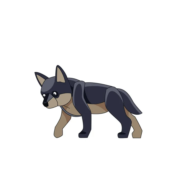 Wolf cub is looking for prey. Cartoon character of a dangerous mammal animal. A wild forest creature with dark fur. Side view. Vector flat illustration isolated on a white background — Stock Vector