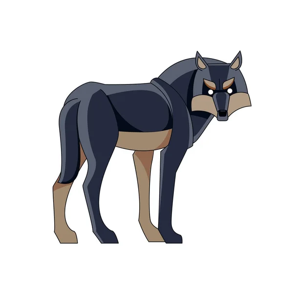 Lobo negro o lobo de madera Canis lupus de pie y mirando hacia atrás. Escena de vida salvaje. Personaje de dibujos animados de un animal mamífero peligroso. Ilustración de estilo plano vectorial aislada sobre fondo blanco — Archivo Imágenes Vectoriales