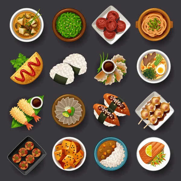 Conjunto de iconos de comida japonesa — Vector de stock