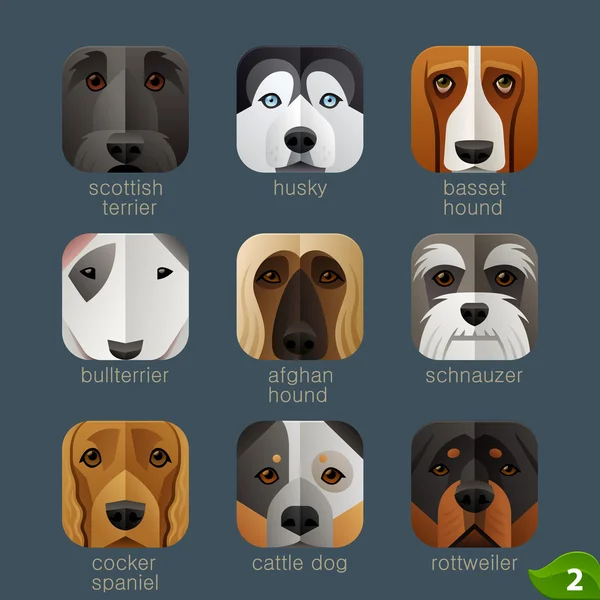 Perros caras iconos — Vector de stock