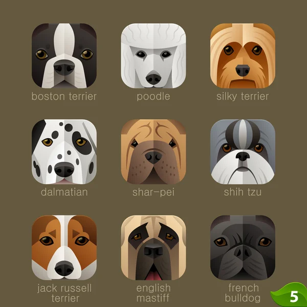 Perros caras iconos — Vector de stock