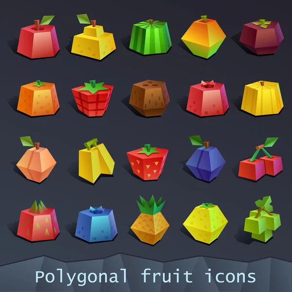 Iconos de fruta poligonal — Vector de stock