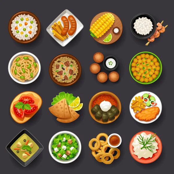 Platos iconos conjunto — Vector de stock