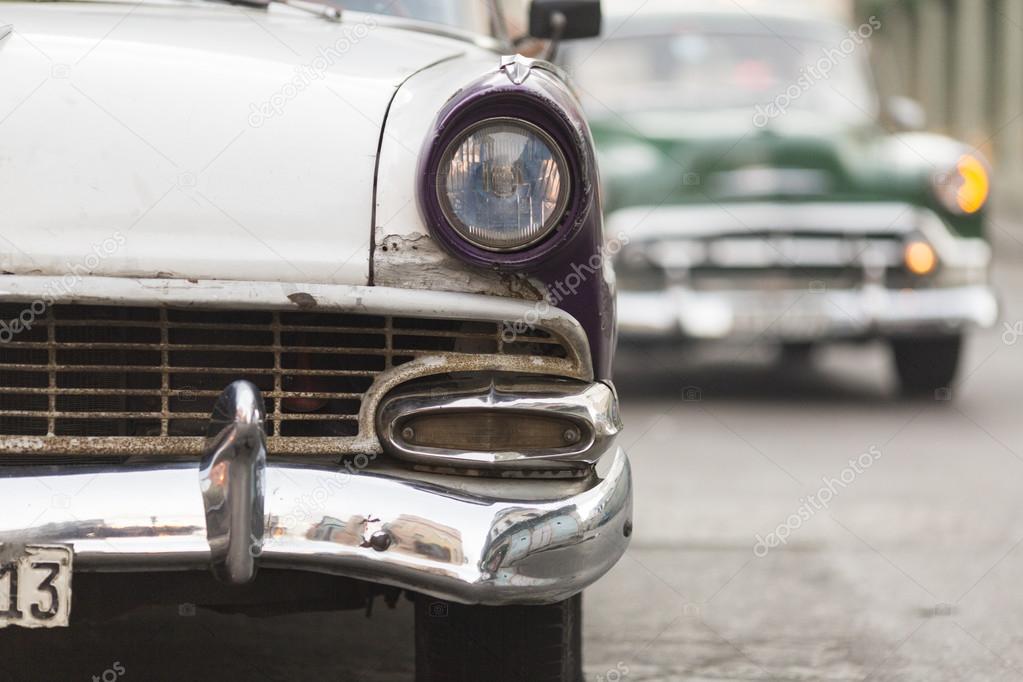 Front of old car on street of Havana, Cuba