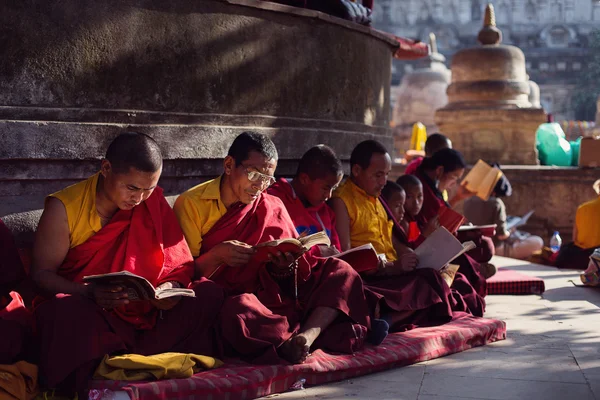 BODHGAYA, ÍNDIA - 21 DE JANEIRO DE 2015: monges tibetanos estão comemorando — Fotografia de Stock
