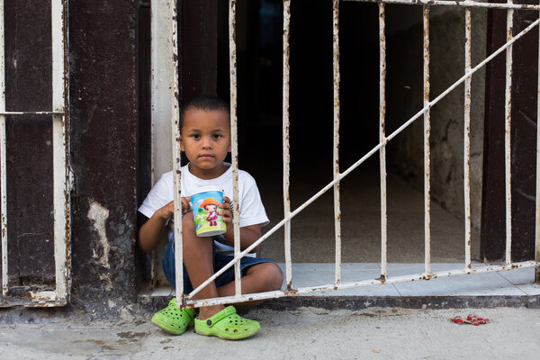HAVANA - FEBRUARY 17: Unkown child playing on street of Havana o