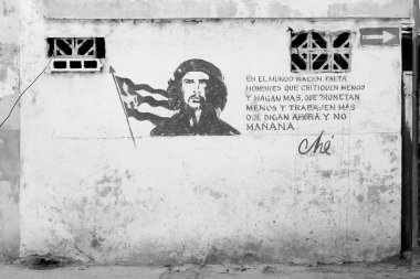 Havana - 17 Şubat: Grunge grafiti portresi Che Guevara 