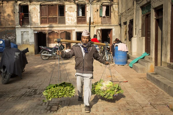 KATHMANDU, NEPAL-30 DE MAYO: Hombre desconocido vendiendo verduras Calle a — Foto de Stock