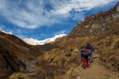 Nepal Himalaya Annapurna Merkez kampına trekking. Annapurna