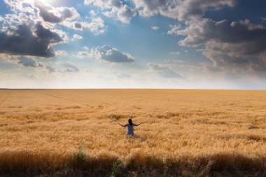 Kız arasında buğday tarlası
