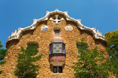 Barcelona, İspanya ünlü Park Guell. Gaudi Evi Müzesi mimari parça.