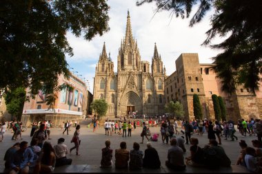 Barcelona, İspanya - 22 Haziran: Holy Cross ve Aziz Eulalia katedral Gotik katedral 22 Haziran 2015 Barcelona, İspanya'da