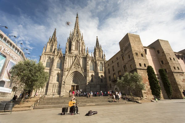 BARCELONA, SPAIN - JUNE 22: The Cathedral of the Holy Cross and Saint Eulalia is the Gothic cathedral on JUNE 22, 2015 in Barcelona, Spain — Stock Photo, Image